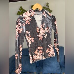 Floral Velvet Long Sleeve Top